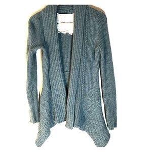 Light Teal Wool Blend Flowy Asymmetrical Cardigan